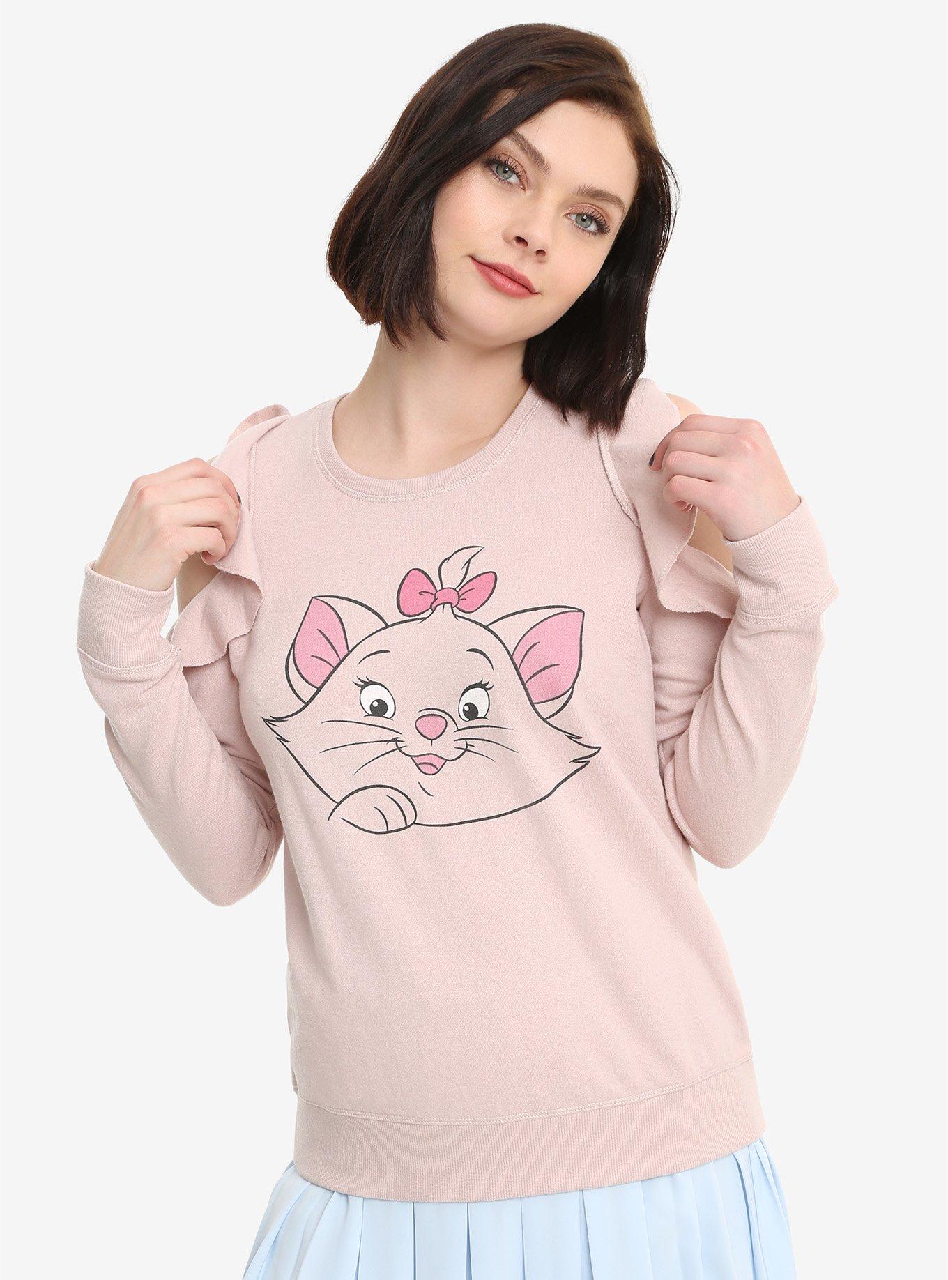 Disney The Aristocats Marie Ruffled Girls Cold Shoulder Sweater, MULTI, hi-res