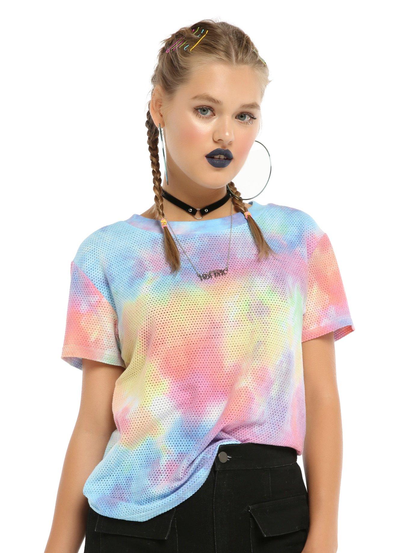 Pastel Tie Dye Girls Mesh Top, RAINBOW, hi-res