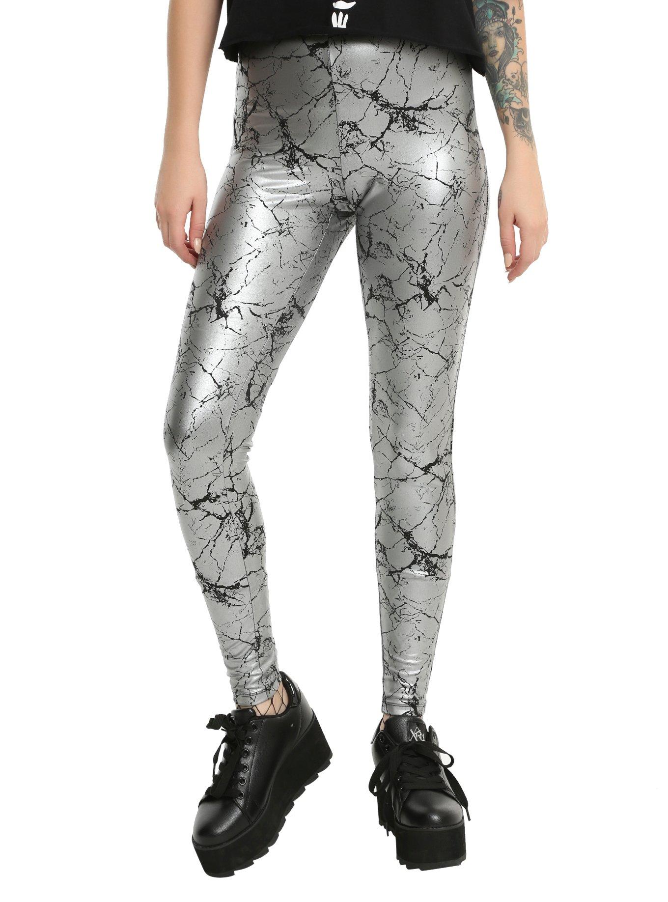 Silver Metallic Crackle Leggings, BLACK, hi-res