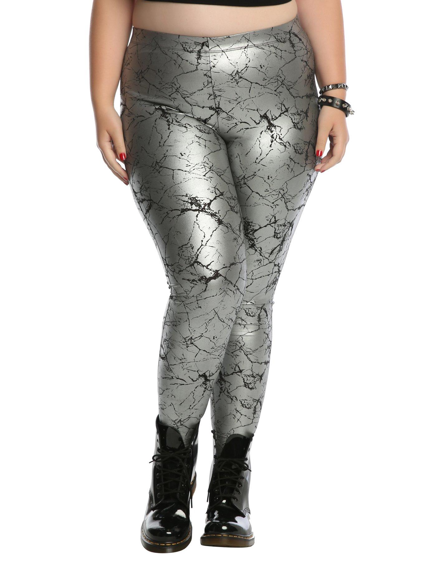 Silver Metallic Crackle Leggings Plus Size