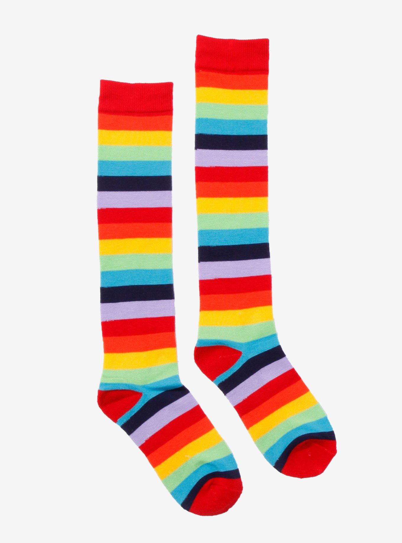 Blackheart Rainbow Striped Knee-High Socks, , hi-res