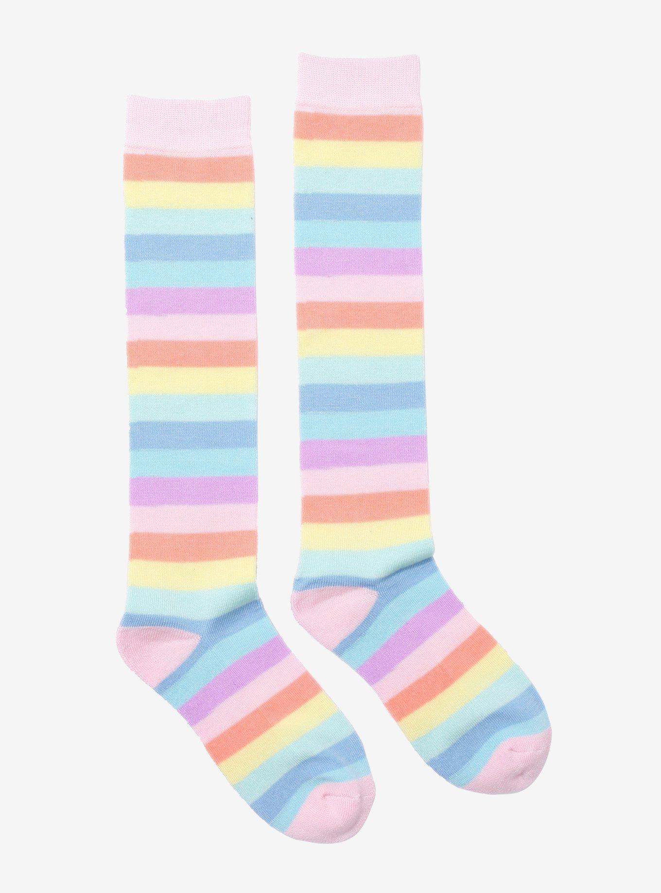 Pastel Rainbow Striped Knee-High Socks, , hi-res