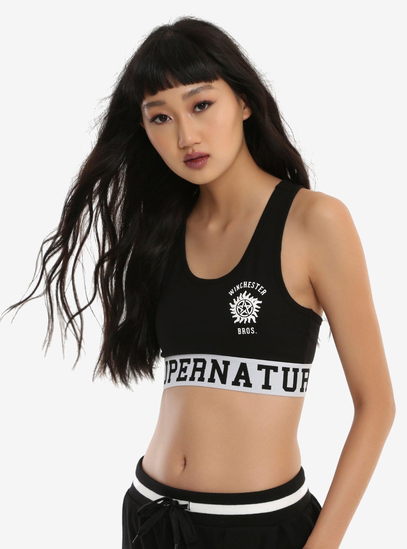 Supernatural Black & White Varsity Low-Impact Sports Bra | Hot Topic