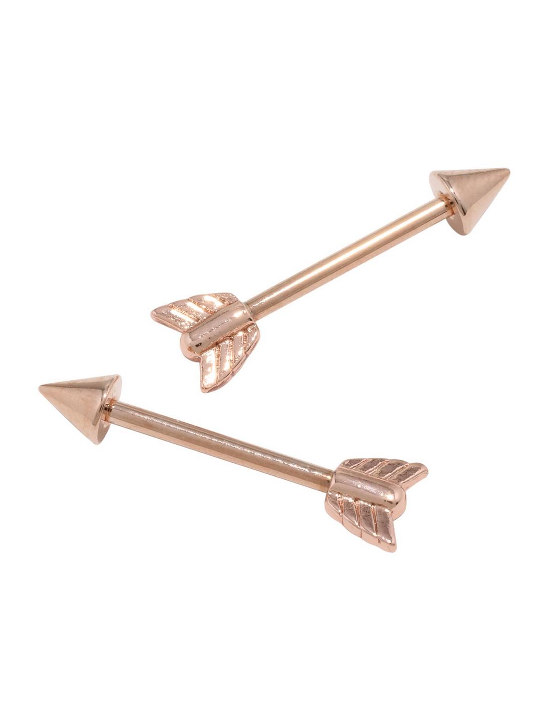14G Steel Rose Gold Plated Arrow Nipple Barbell 2 Pack, , hi-res