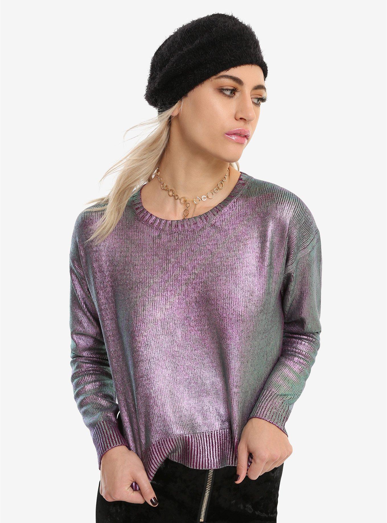 Iridescent Purple Girls Crop Sweater, MULTI, hi-res