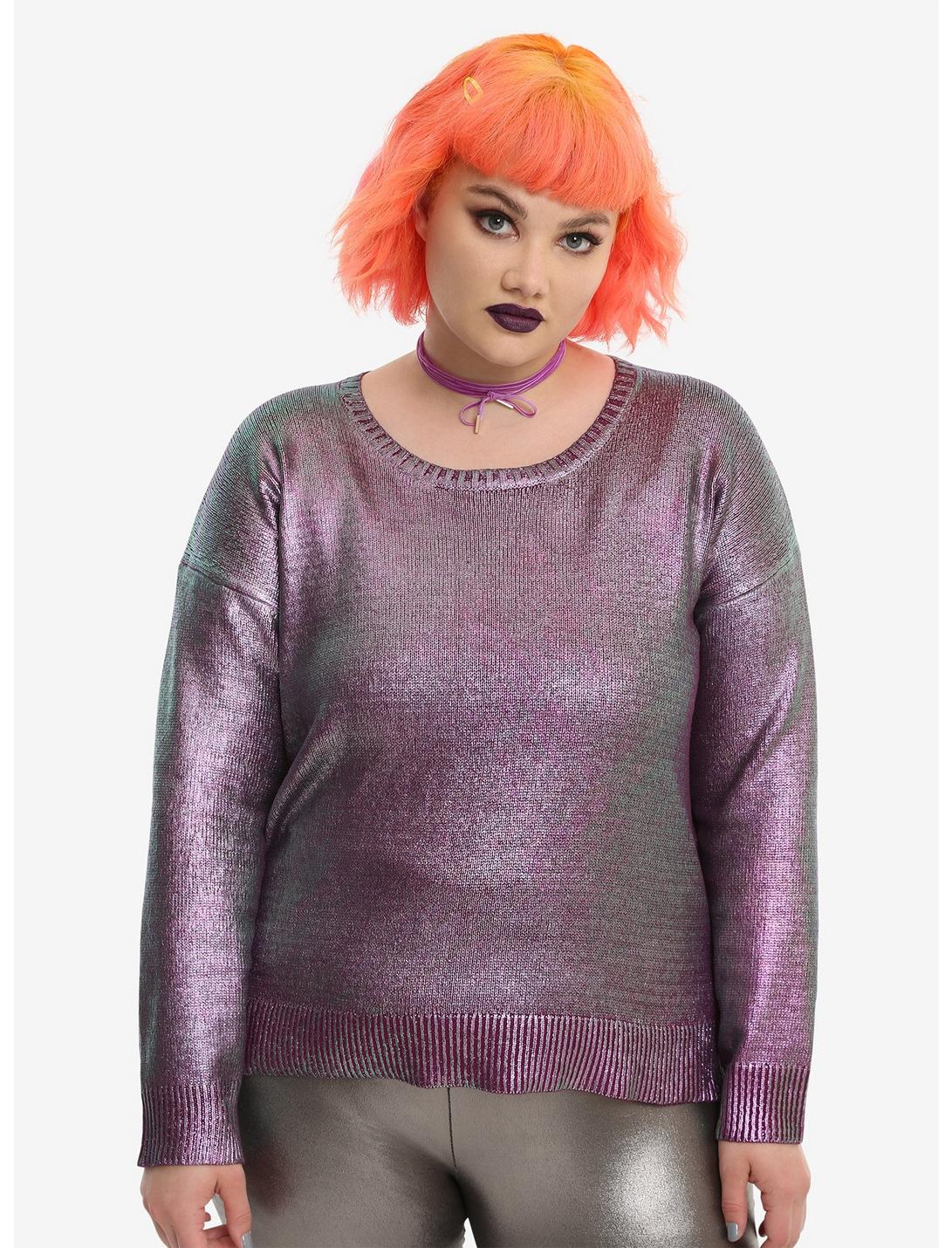 Iridescent Purple Girls Crop Sweater Plus Size, MULTI, hi-res
