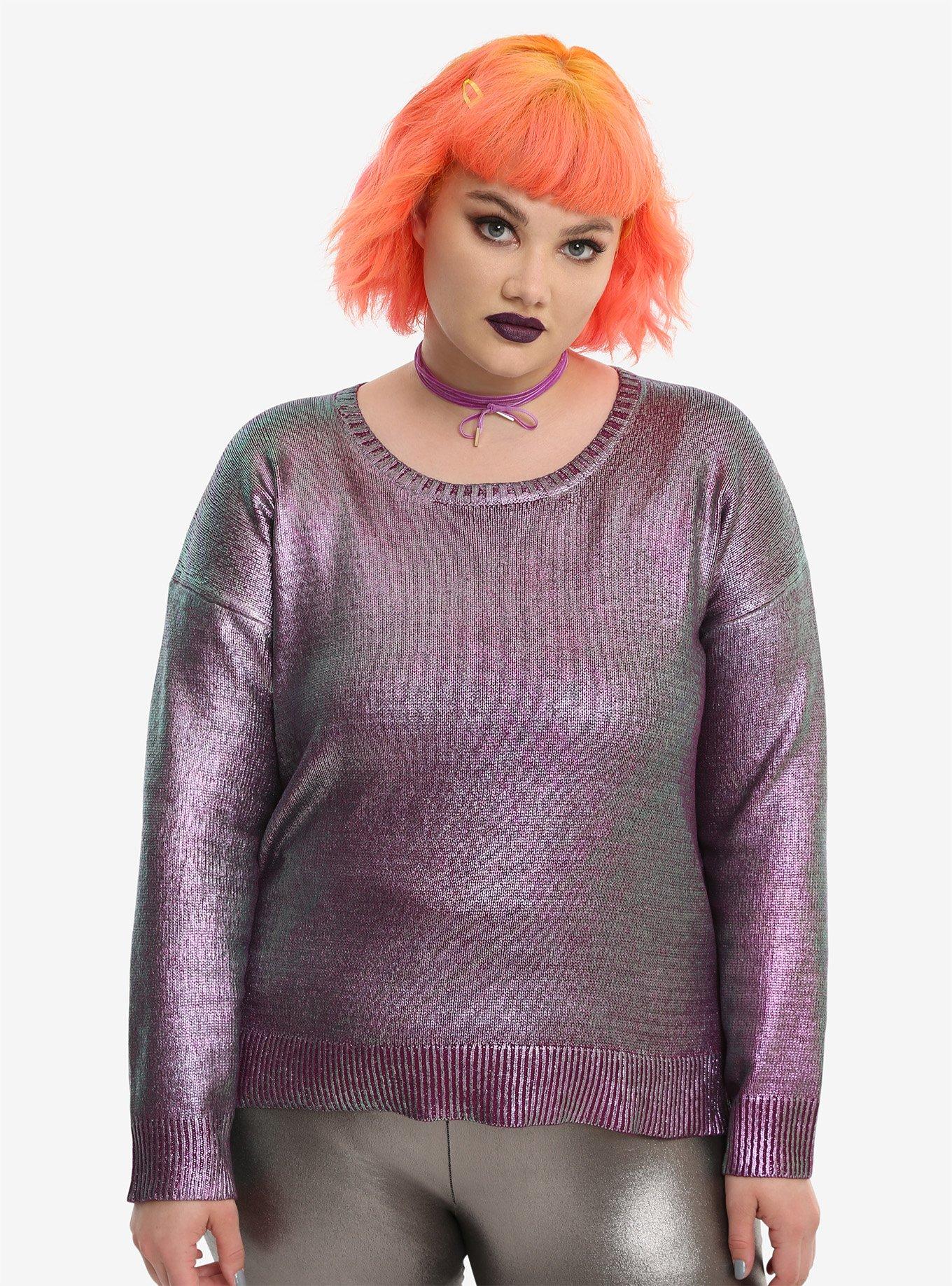 Iridescent Purple Girls Crop Sweater Plus Size, MULTI, hi-res