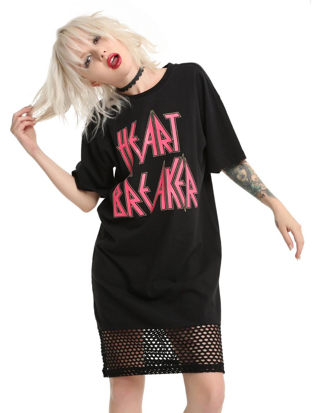 Heart Breaker Fishnet Girls Tunic T-Shirt, BLACK, hi-res