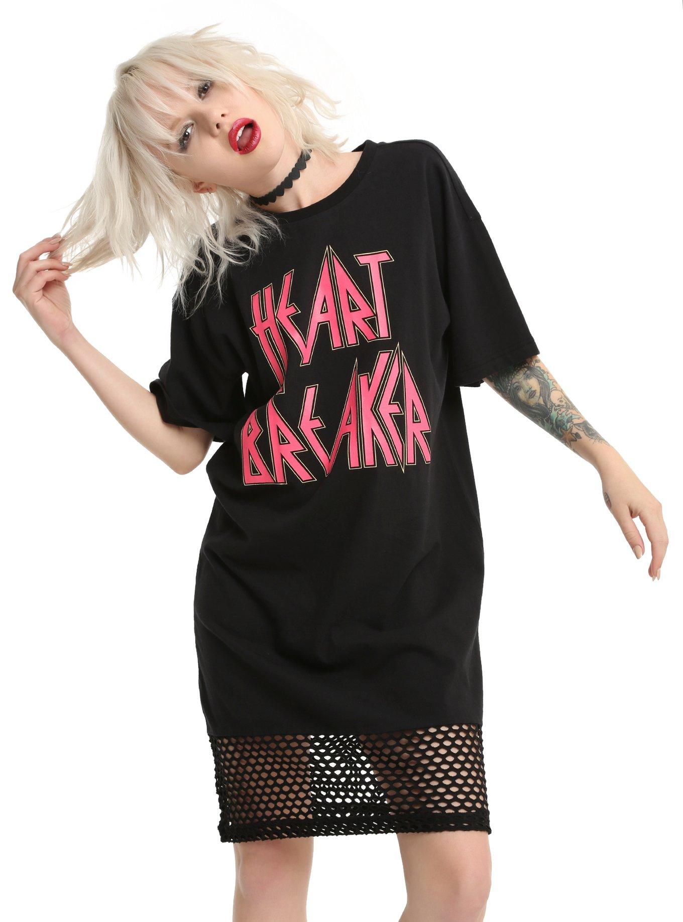 Heart Breaker Fishnet Girls Tunic T-Shirt, BLACK, hi-res