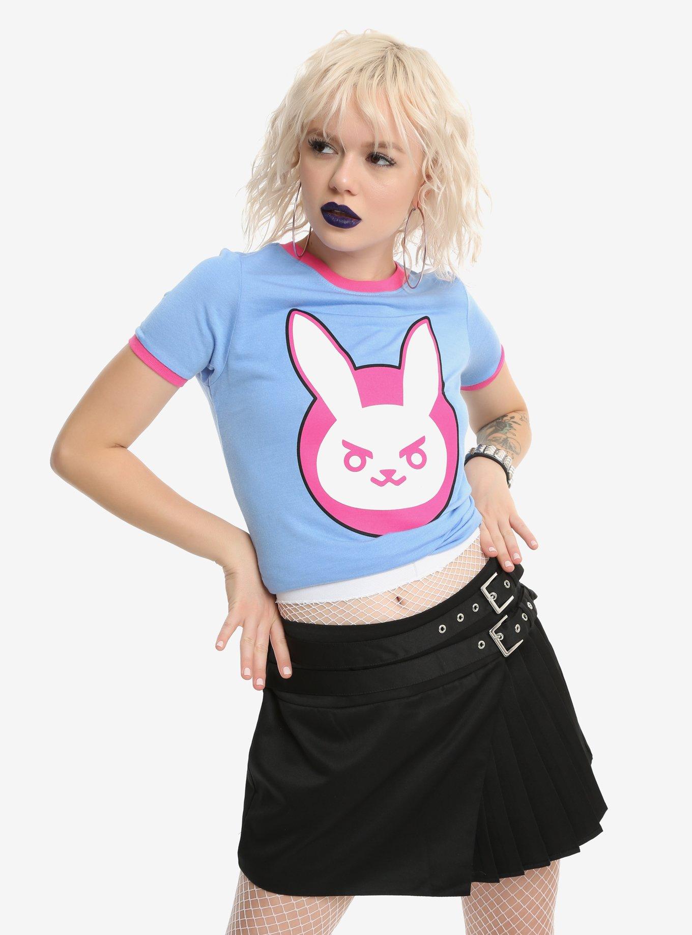 Overwatch D.Va Bunny Logo Girls Ringer T-Shirt, BLUE, hi-res