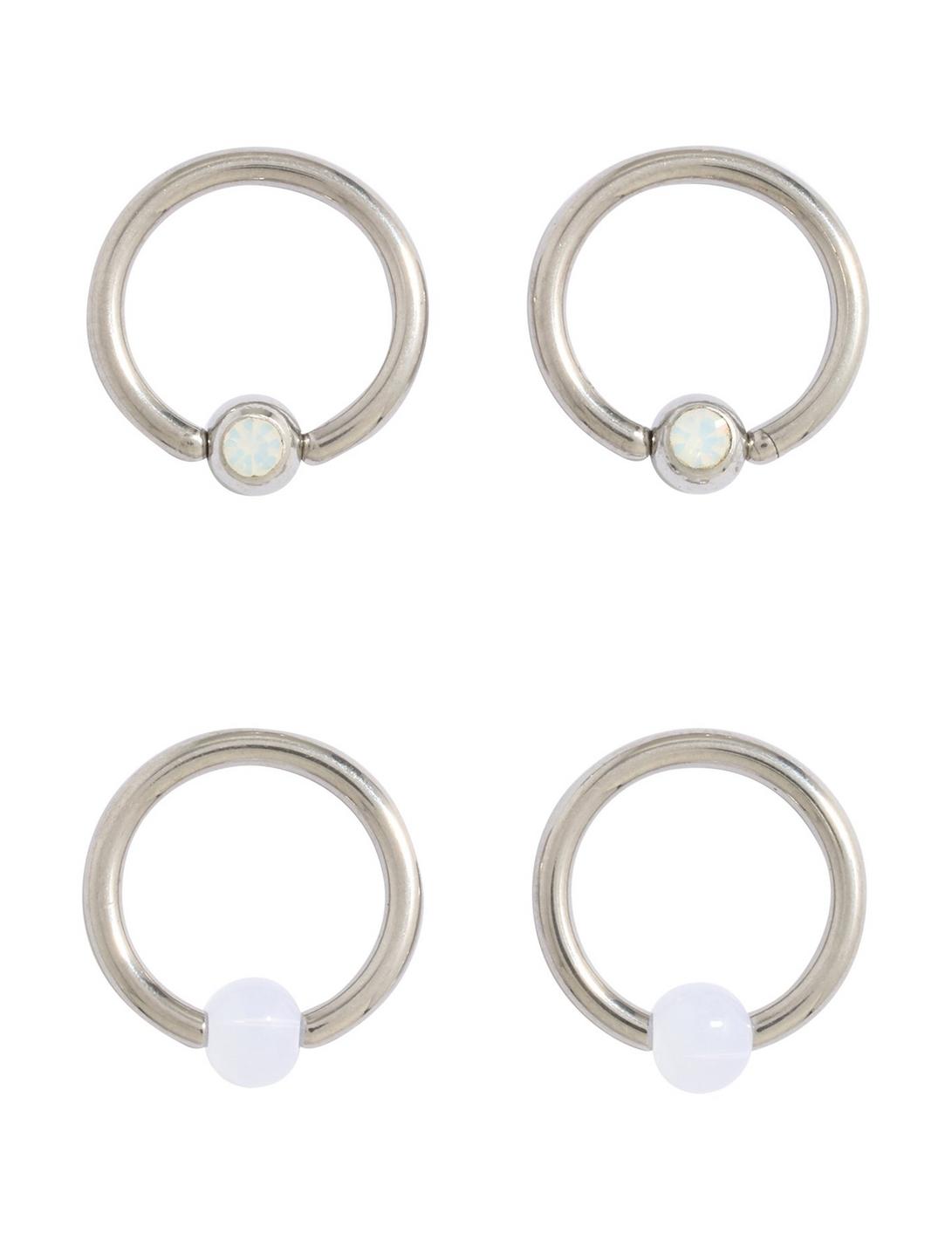 Steel Synthetic Opal Ball Captive Hoop 4 Pack, SILVER, hi-res