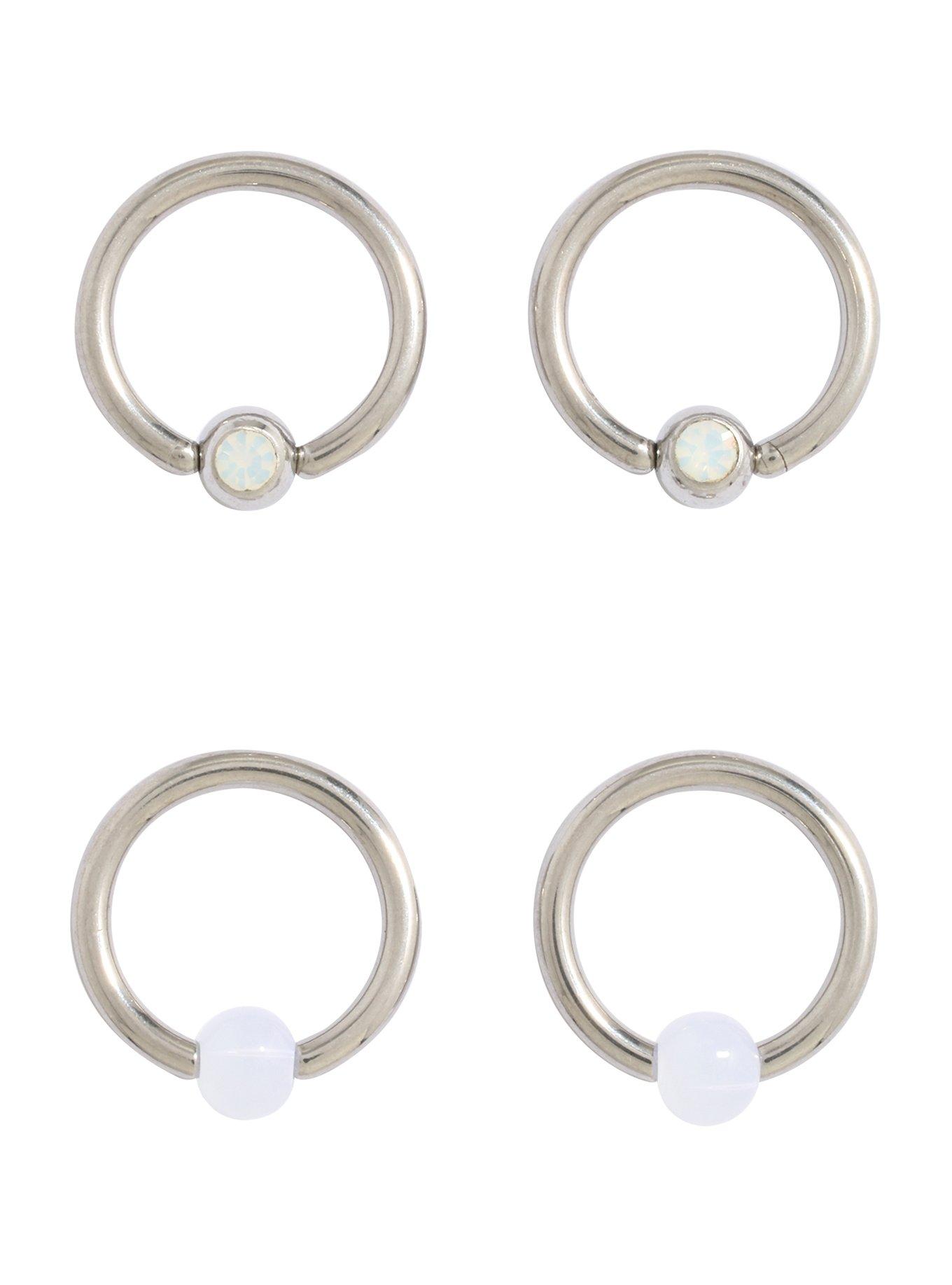 Steel Synthetic Opal Ball Captive Hoop 4 Pack, SILVER, hi-res