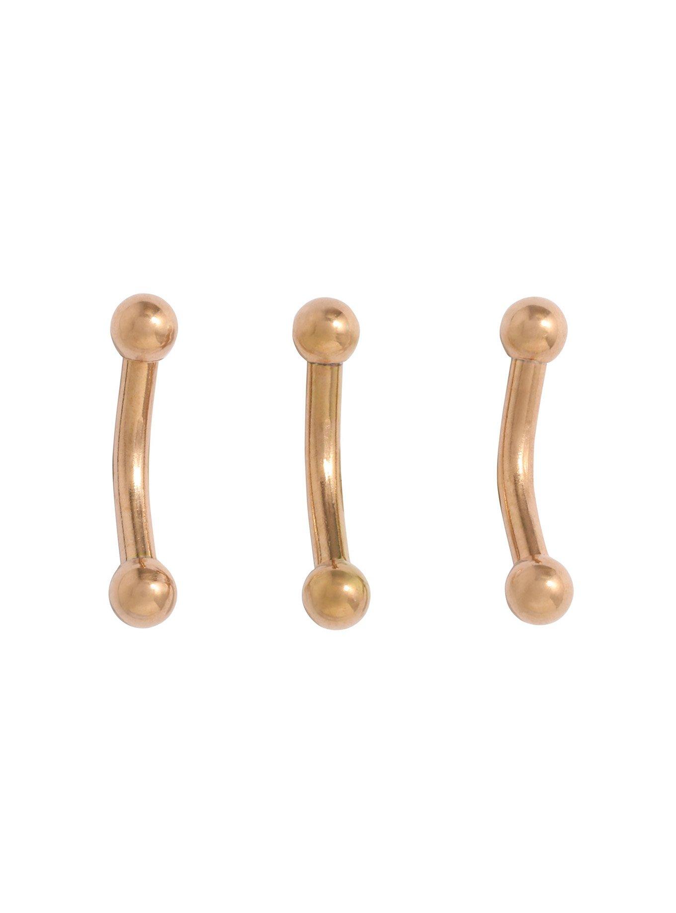 Steel Rose Gold Eyebrow Barbell 3 Pack, ROSE GOLD, hi-res