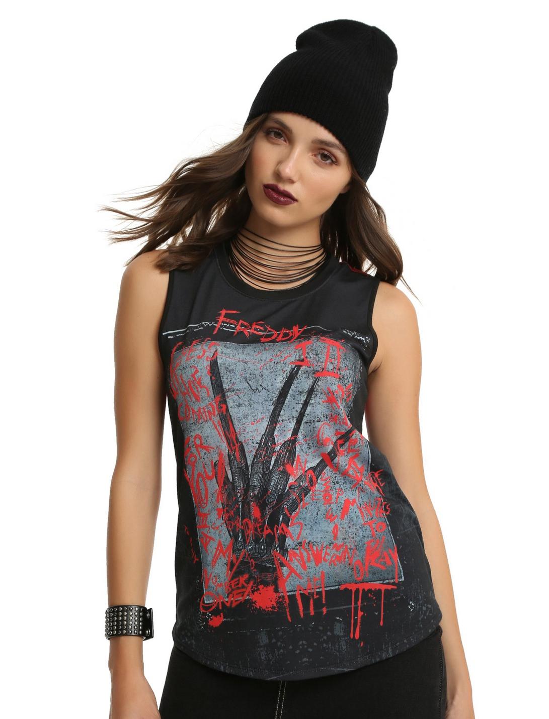 A Nightmare On Elm Street Scribbled Hand Girls Muscle Top, BLACK, hi-res