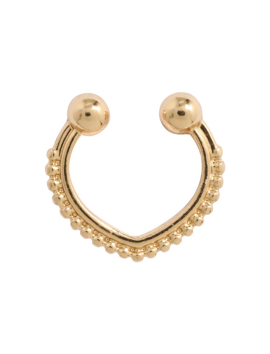 Gold Tone Ball Triangle Faux Septum Ring, , hi-res