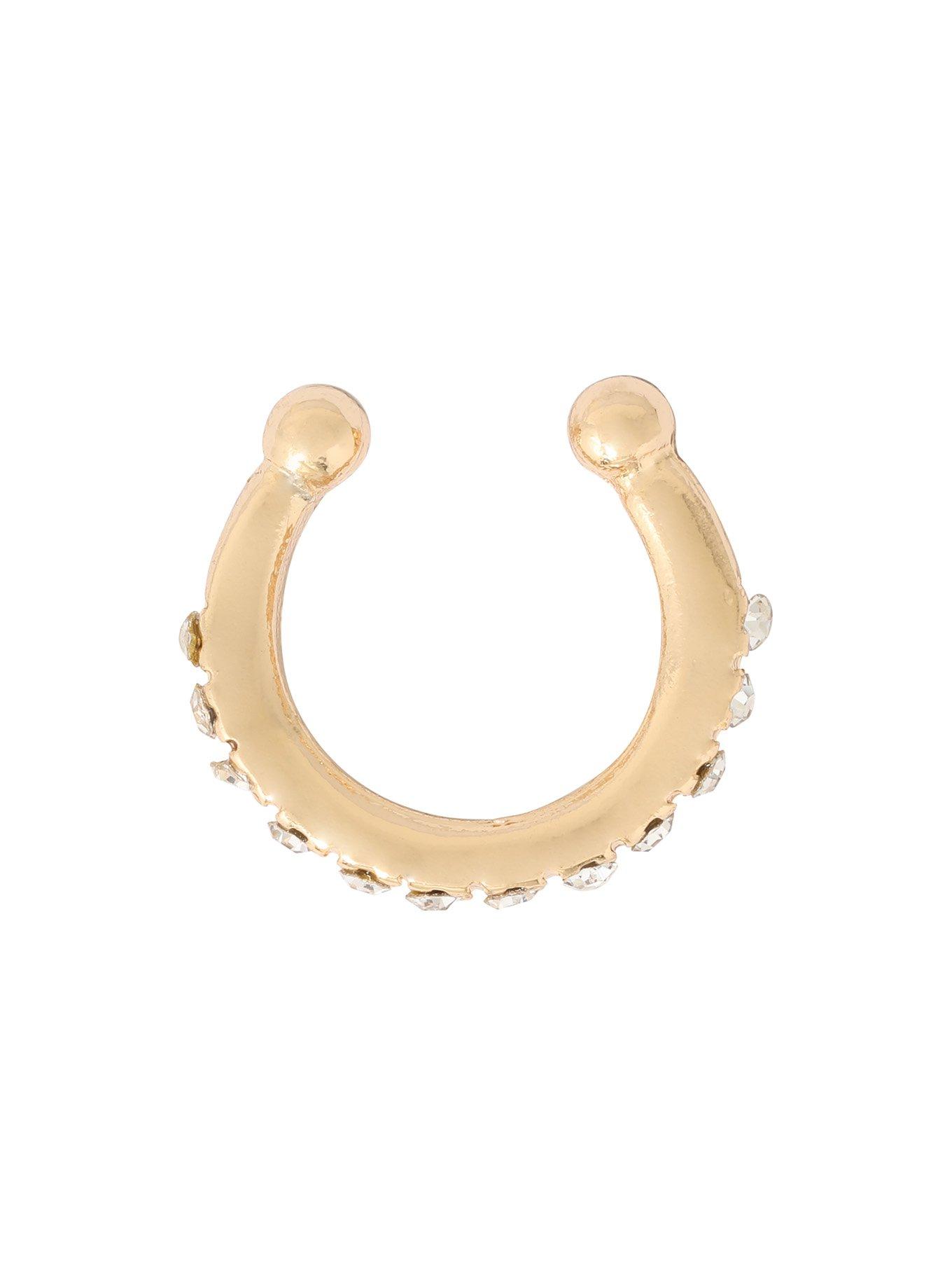 Gold Clear CZ Faux Cartilage Hoop, , hi-res