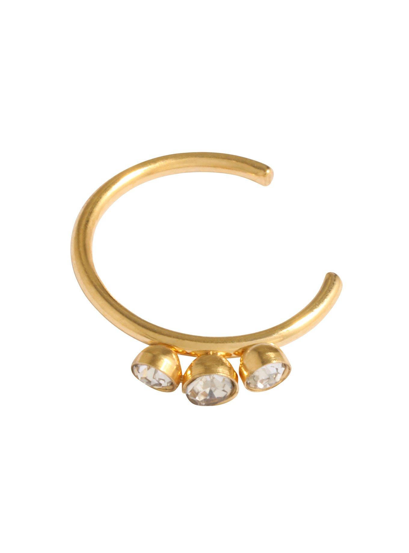 Steel Gold Triple Gem Faux Lip Hoop, , hi-res