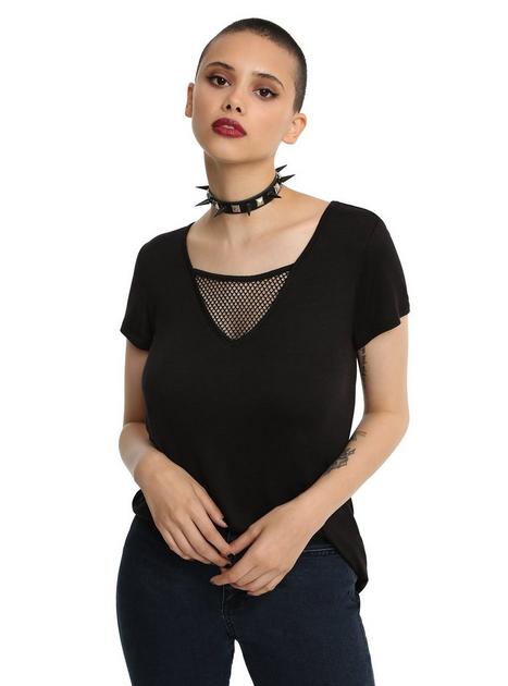 Black Fishnet Panel Girls Top | Hot Topic