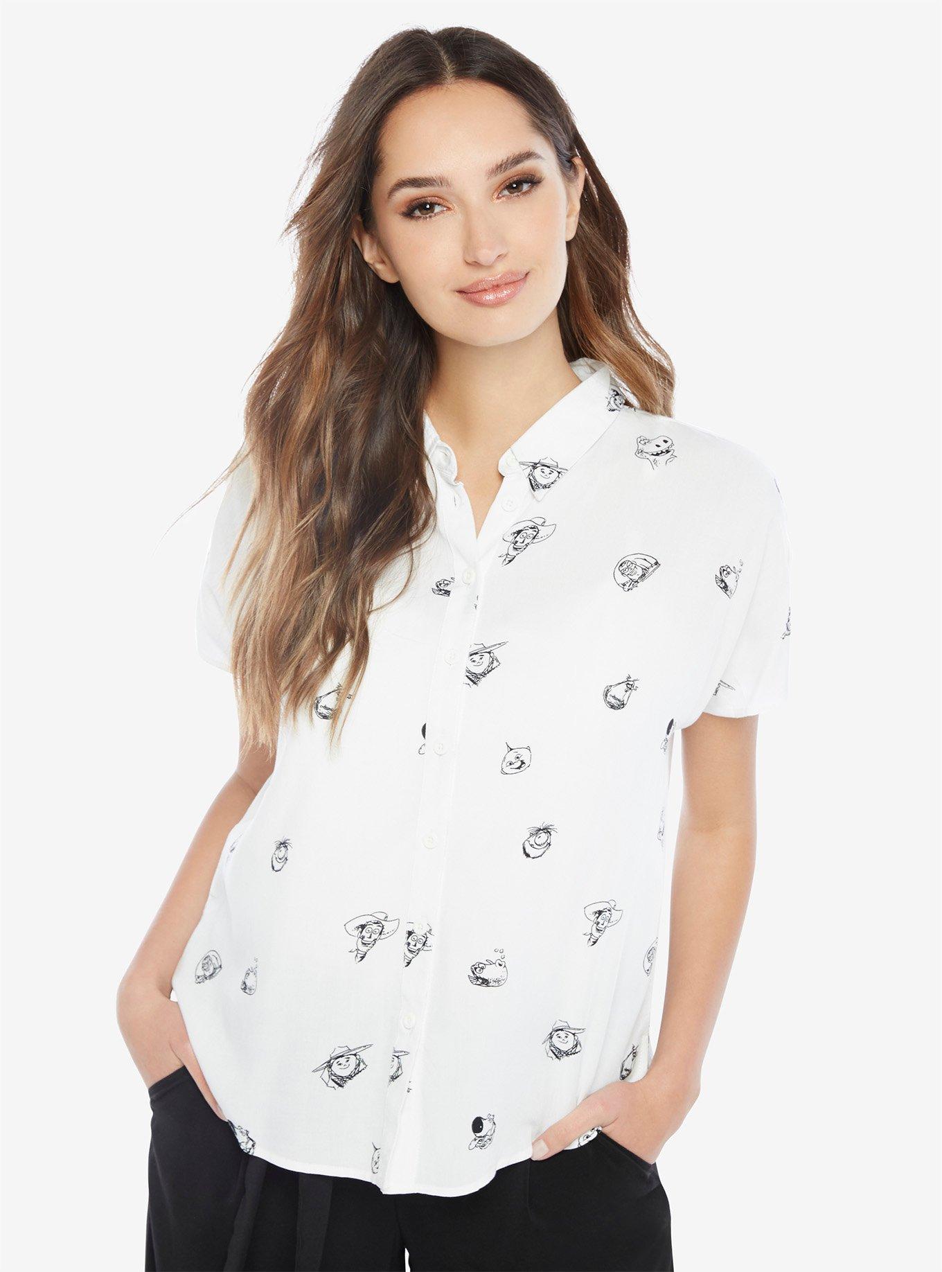 Disney Pixar Allover Print Womens Woven Button-Up - BoxLunch Exclusive, WHITE, hi-res