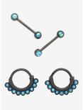 14G Black Steel Blue Opal Nipple Barbell 4 Pack, , hi-res