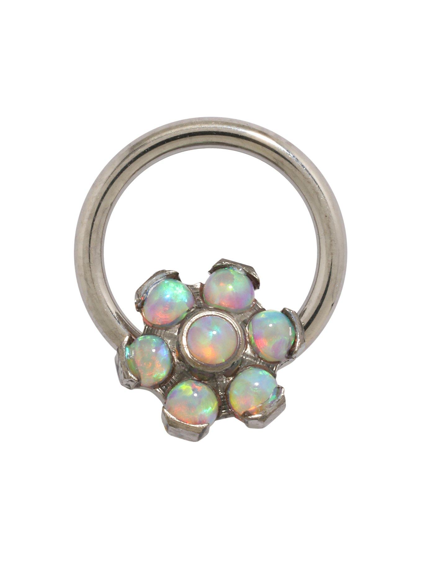 16G Titanium Pink Opal Flower Captive Hoop, , hi-res