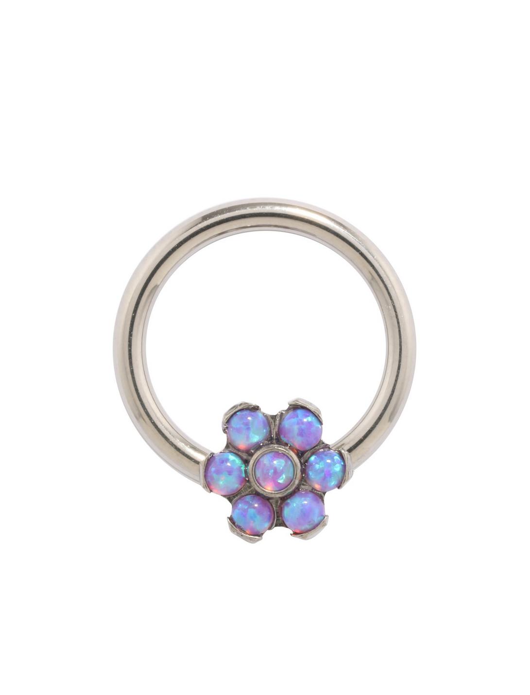 14G Titanium Purple Opal Flower Captive Hoop, , hi-res