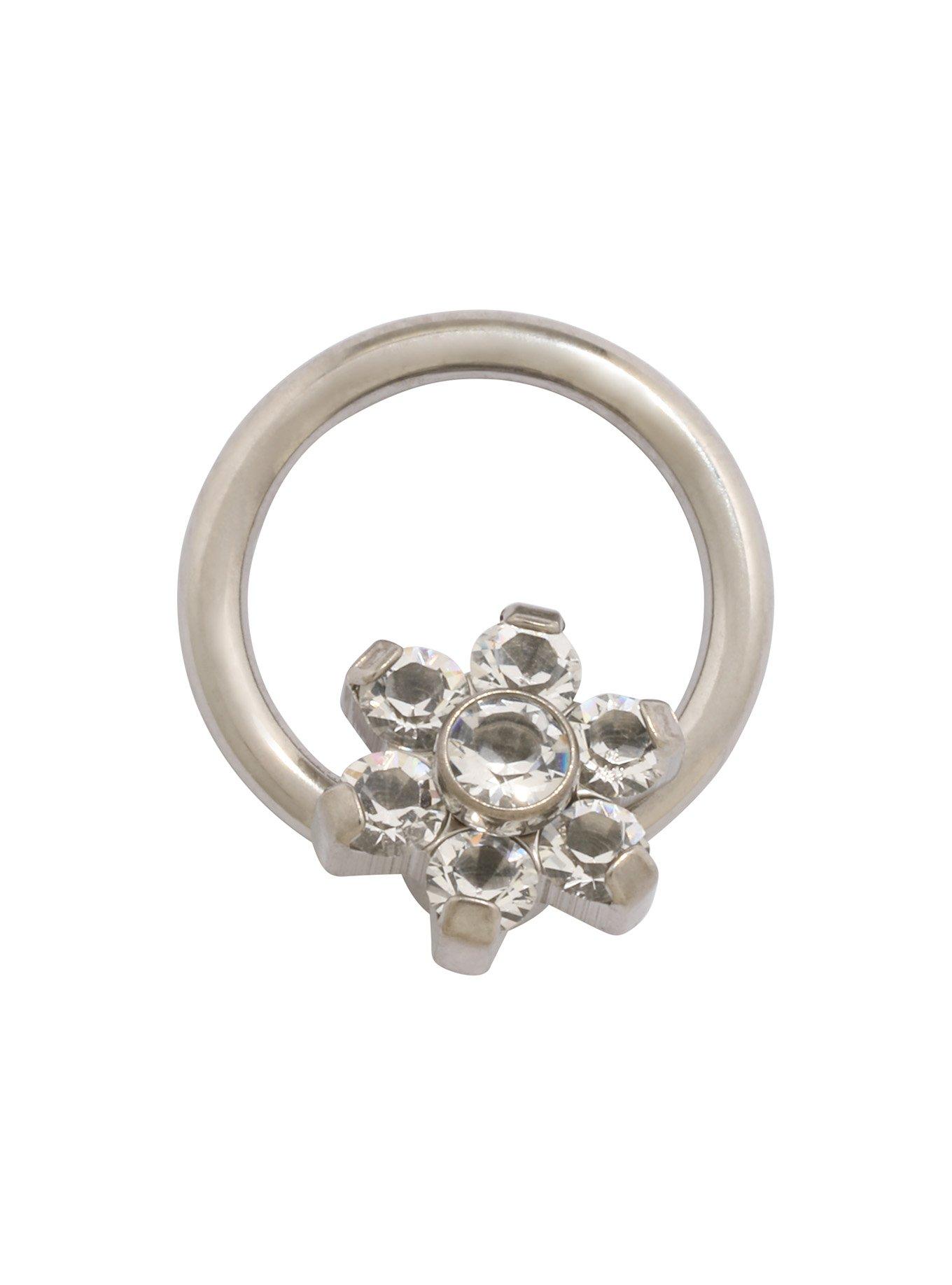 16G 5/16 Titanium Clear CZ Flower Captive Hoop, , hi-res