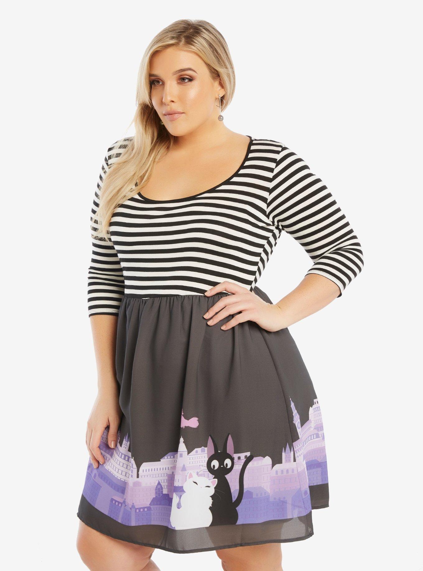 Studio Ghibli Kiki's Delivery Service Striped Top Dress Plus Size, BLACK, hi-res