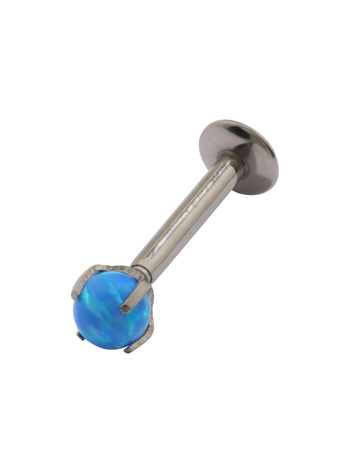 Steel 5/16 4mm Silver Prong Blue Opal Labret Stud, , hi-res