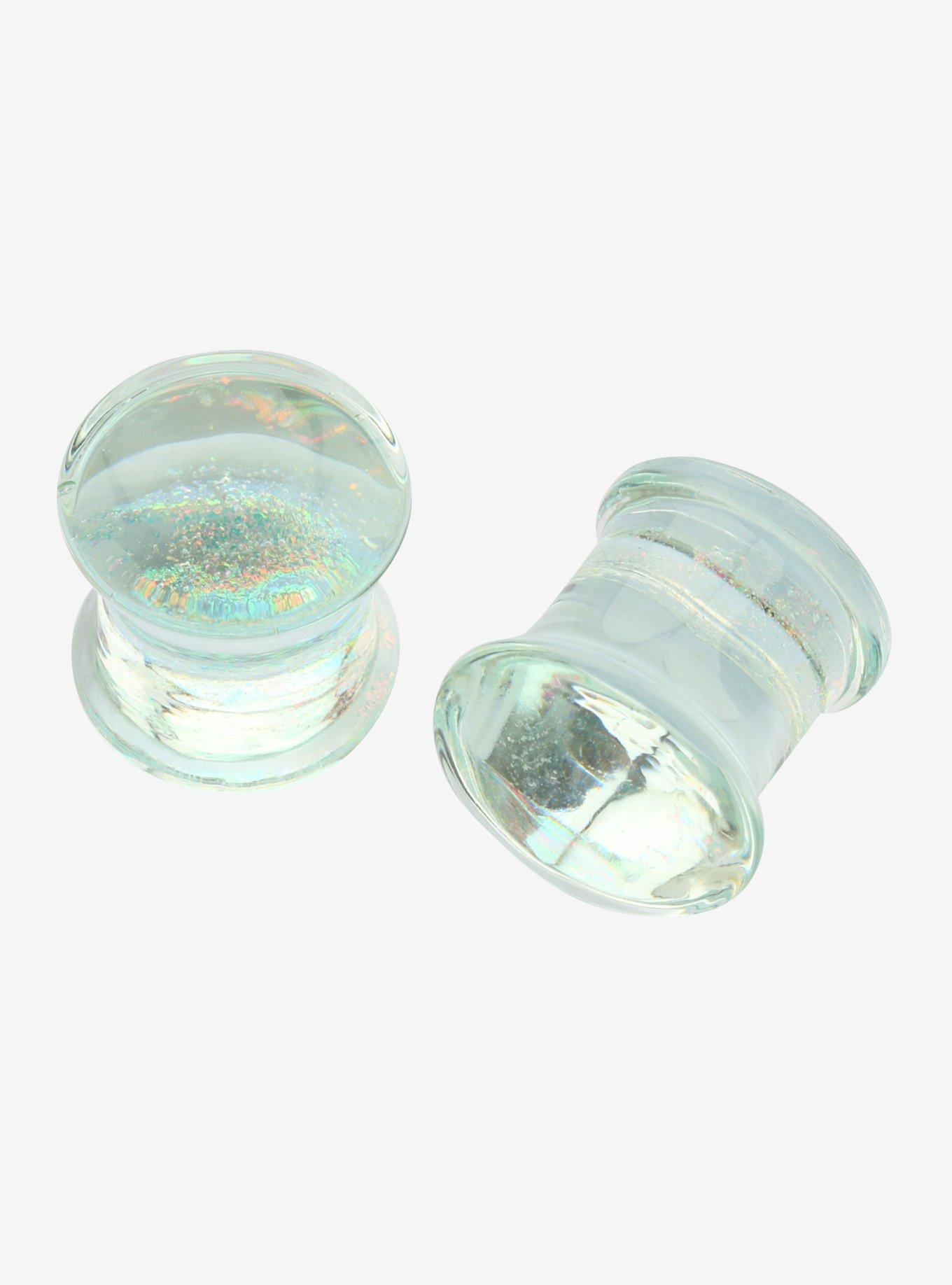 Glass Iridescent Rainbow Double Flare Plug 2 Pack, MULTI, hi-res