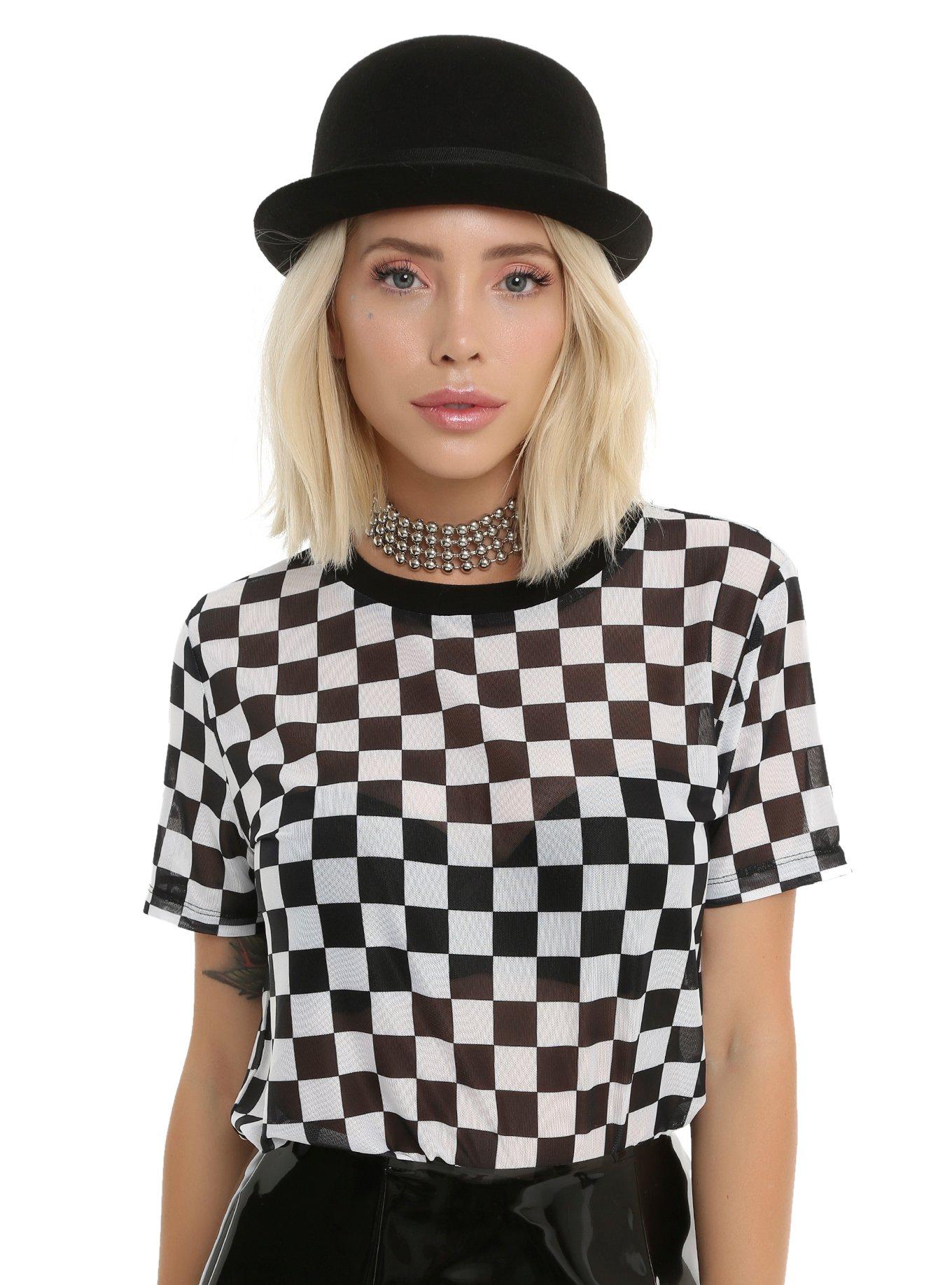 Black & White Checkered Girls Mesh Top Hot Topic