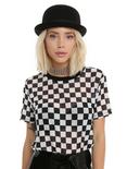 Black & White Checkered Girls Mesh Top, BLACK, hi-res