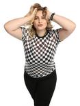 Black & White Checkered Girls Mesh Top Plus Size, BLACK, hi-res