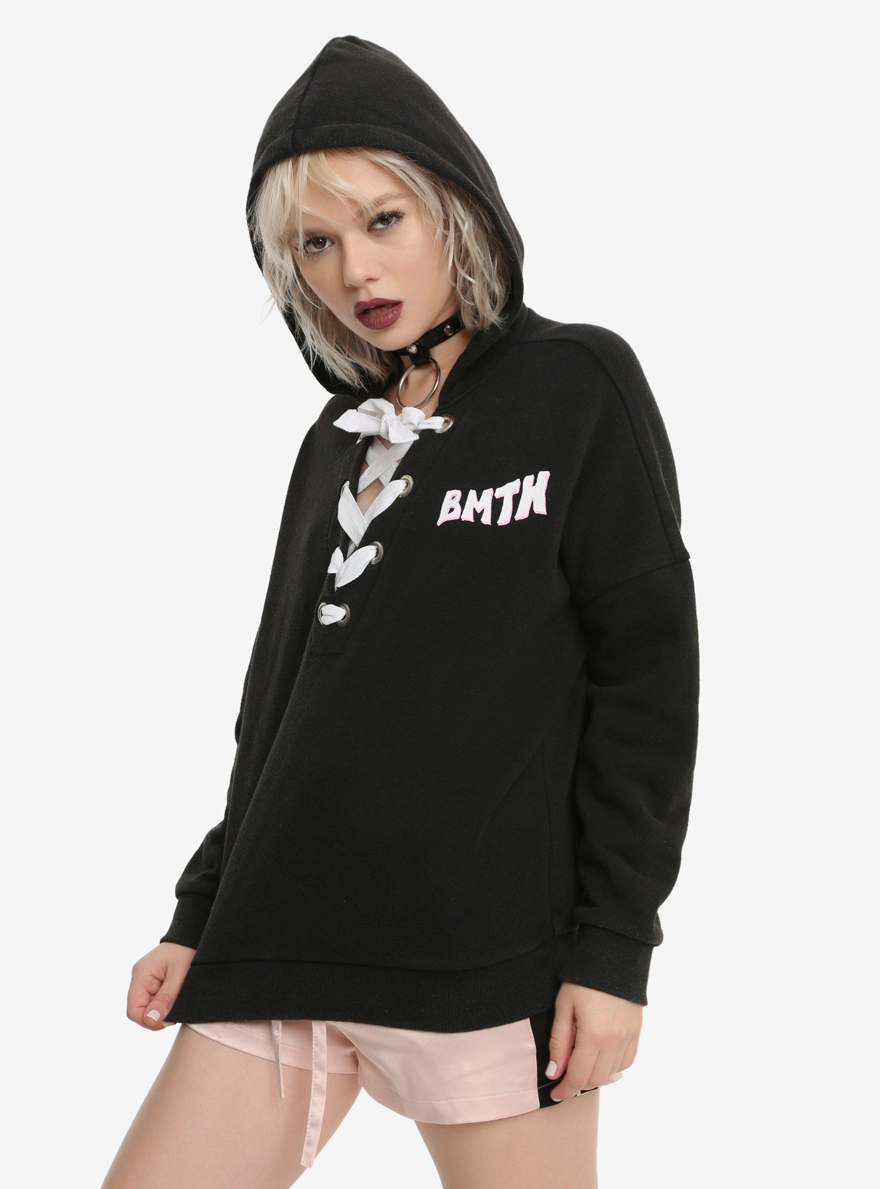 Bring Me The Horizon Lace-Up Neck Girls Hoodie, BLACK, hi-res