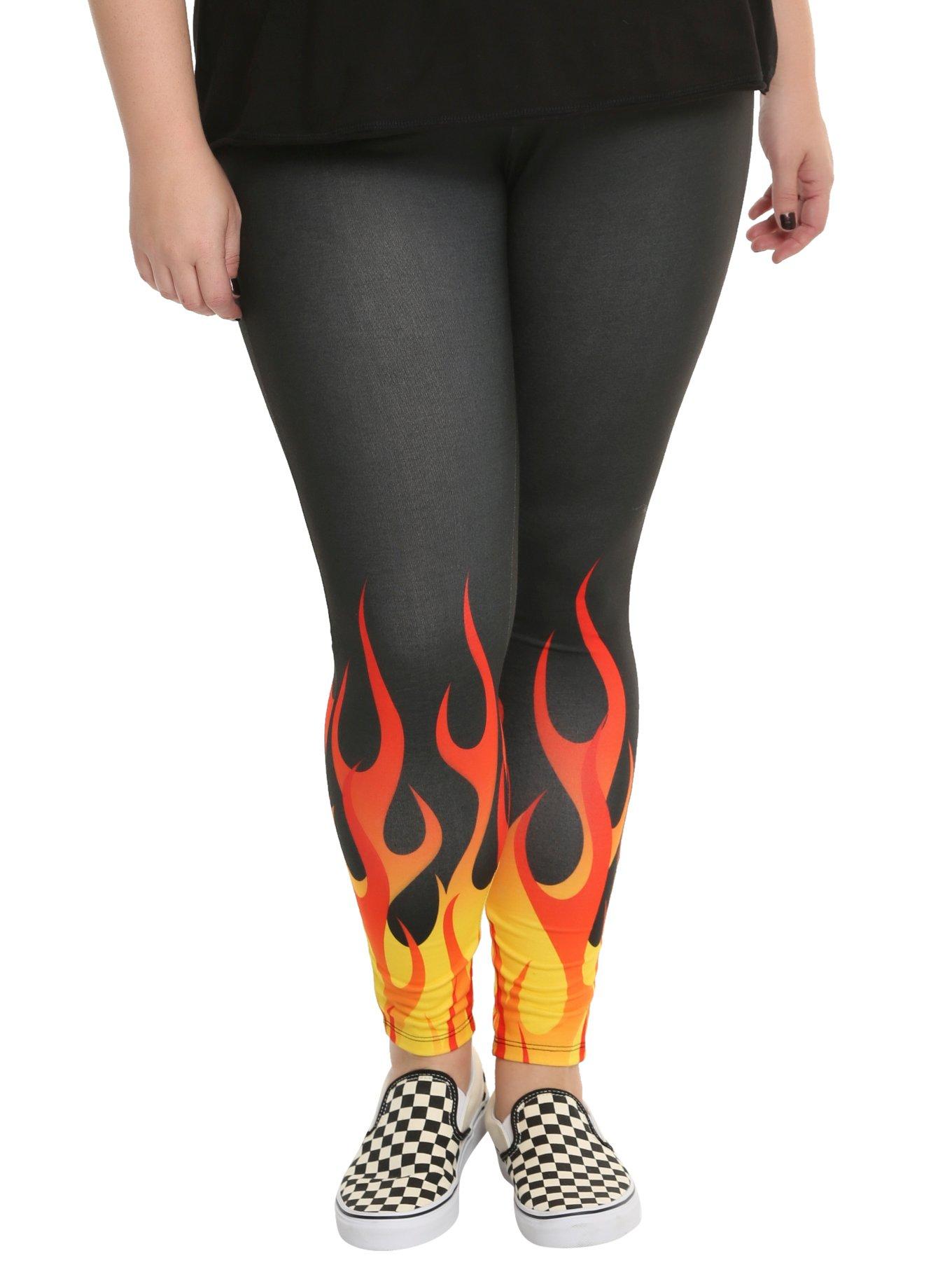 Blackheart Flame Leggings Plus Size, BLACK, hi-res