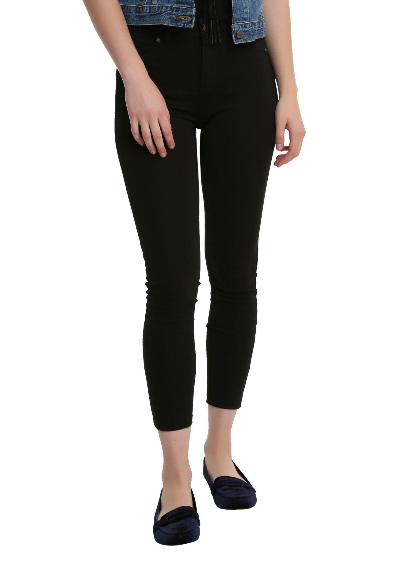 Black Button & Zipper Closure Leggings, BLACK, hi-res