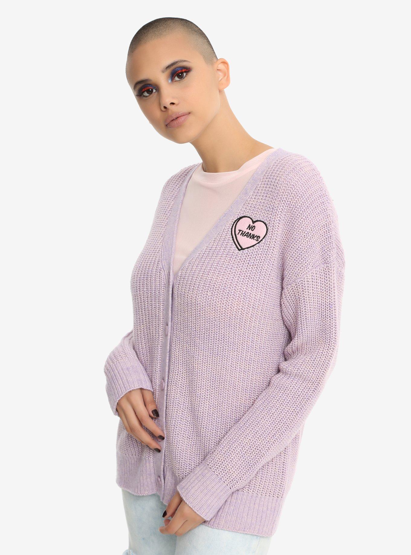 Lavender No Thanks Girls Cardigan, PURPLE, hi-res