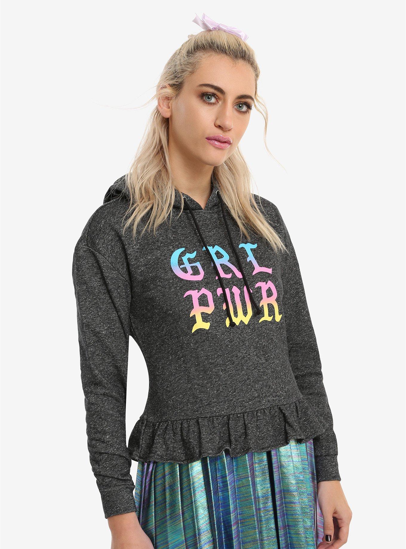 Grl Pwr Girls Crop Hoodie, BLACK, hi-res