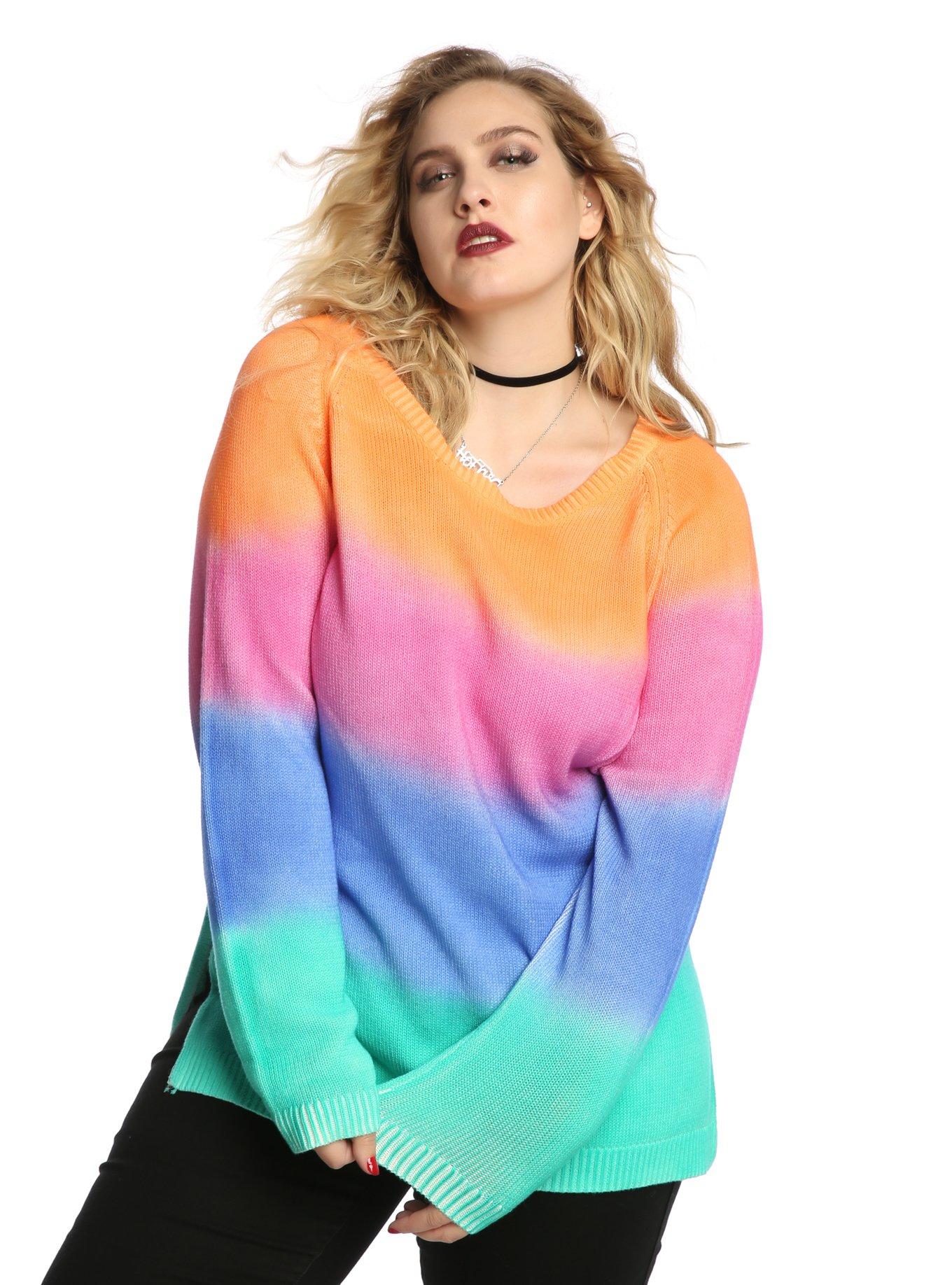 Rainbow Pullover Sweater Plus Size, MULTI, hi-res