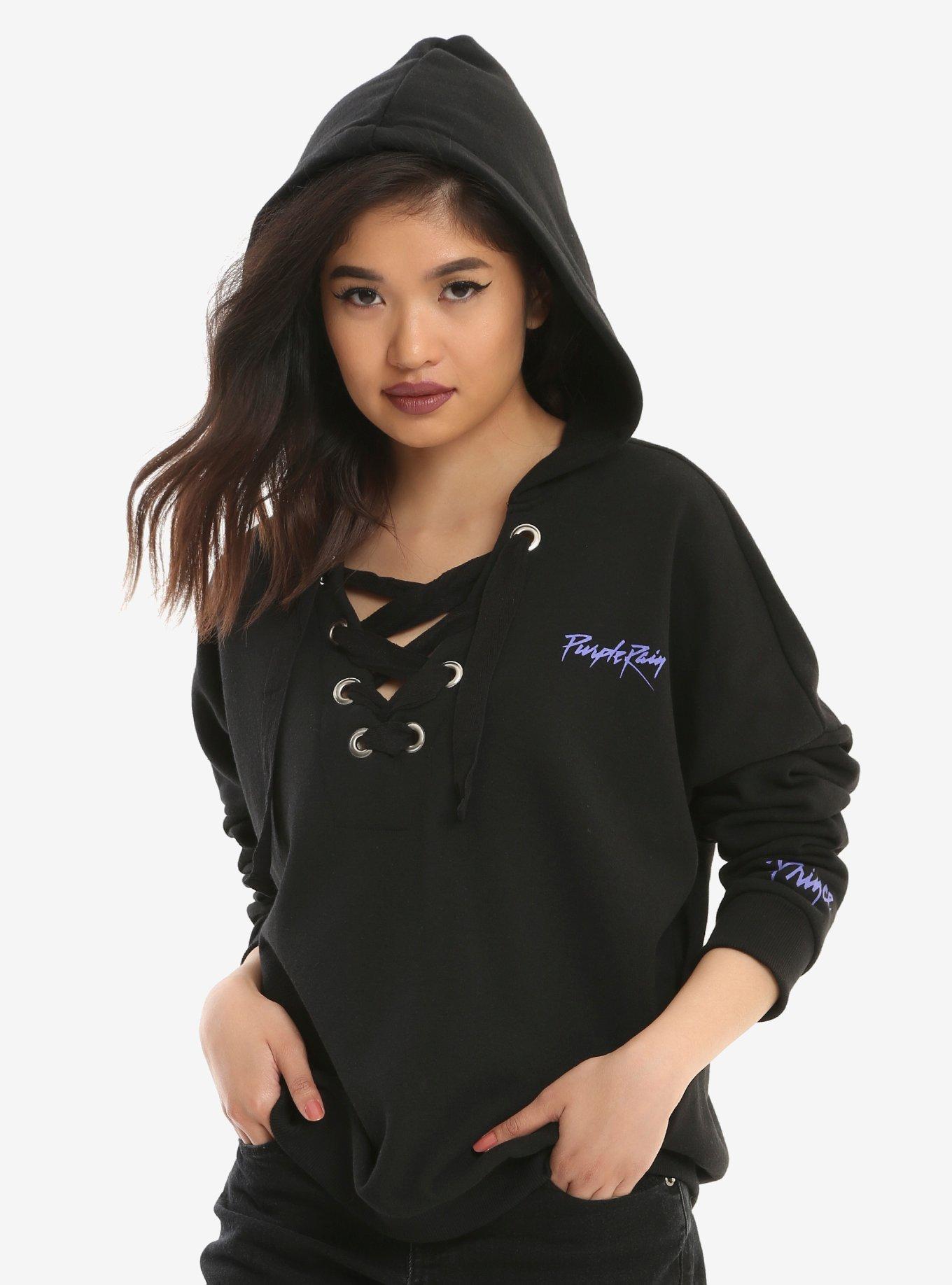 Prince Purple Rain Lace-Up Girls Hoodie, BLACK, hi-res