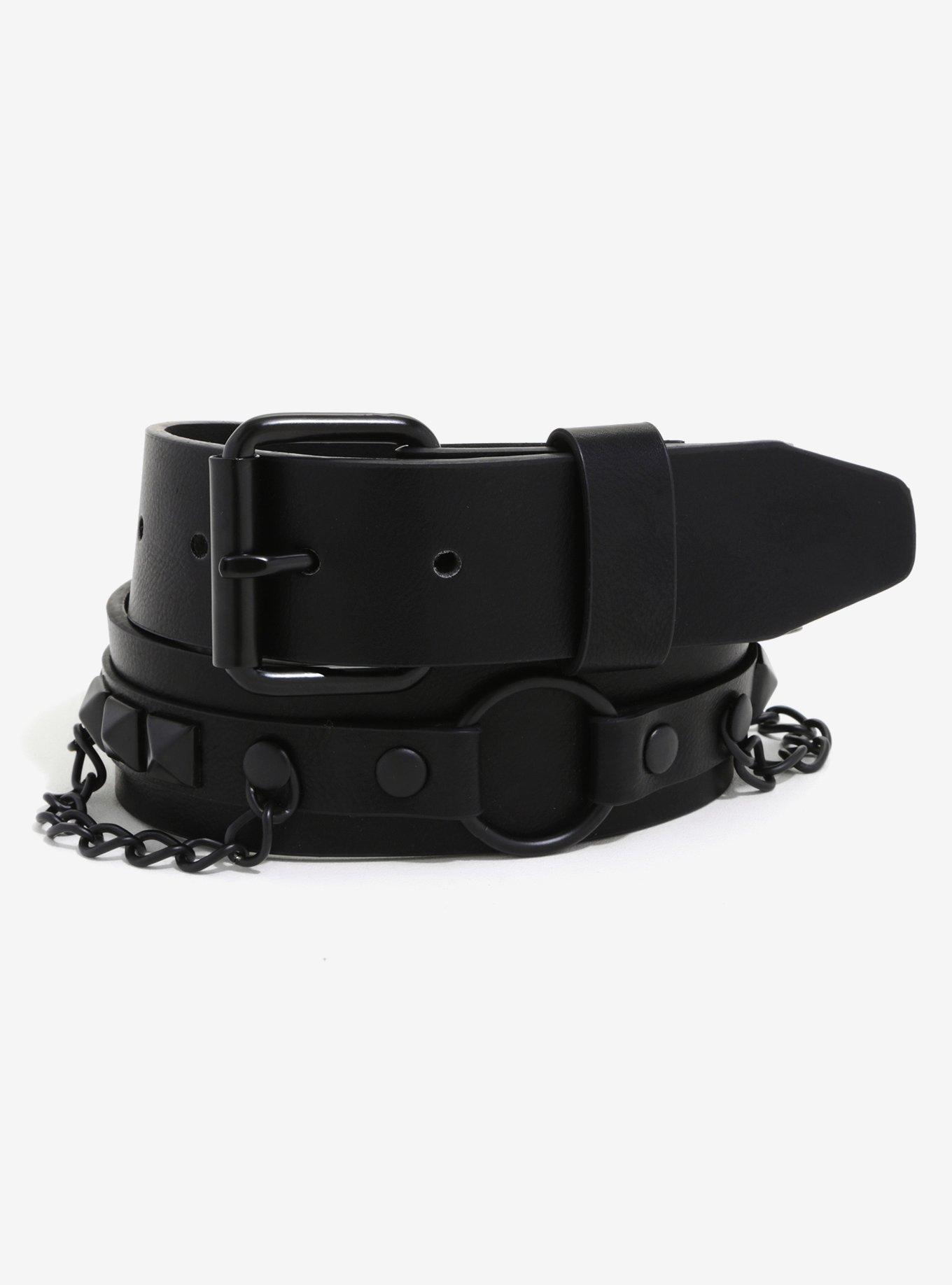 Black Pyramid Stud Draping Chain Belt, BLACK, hi-res