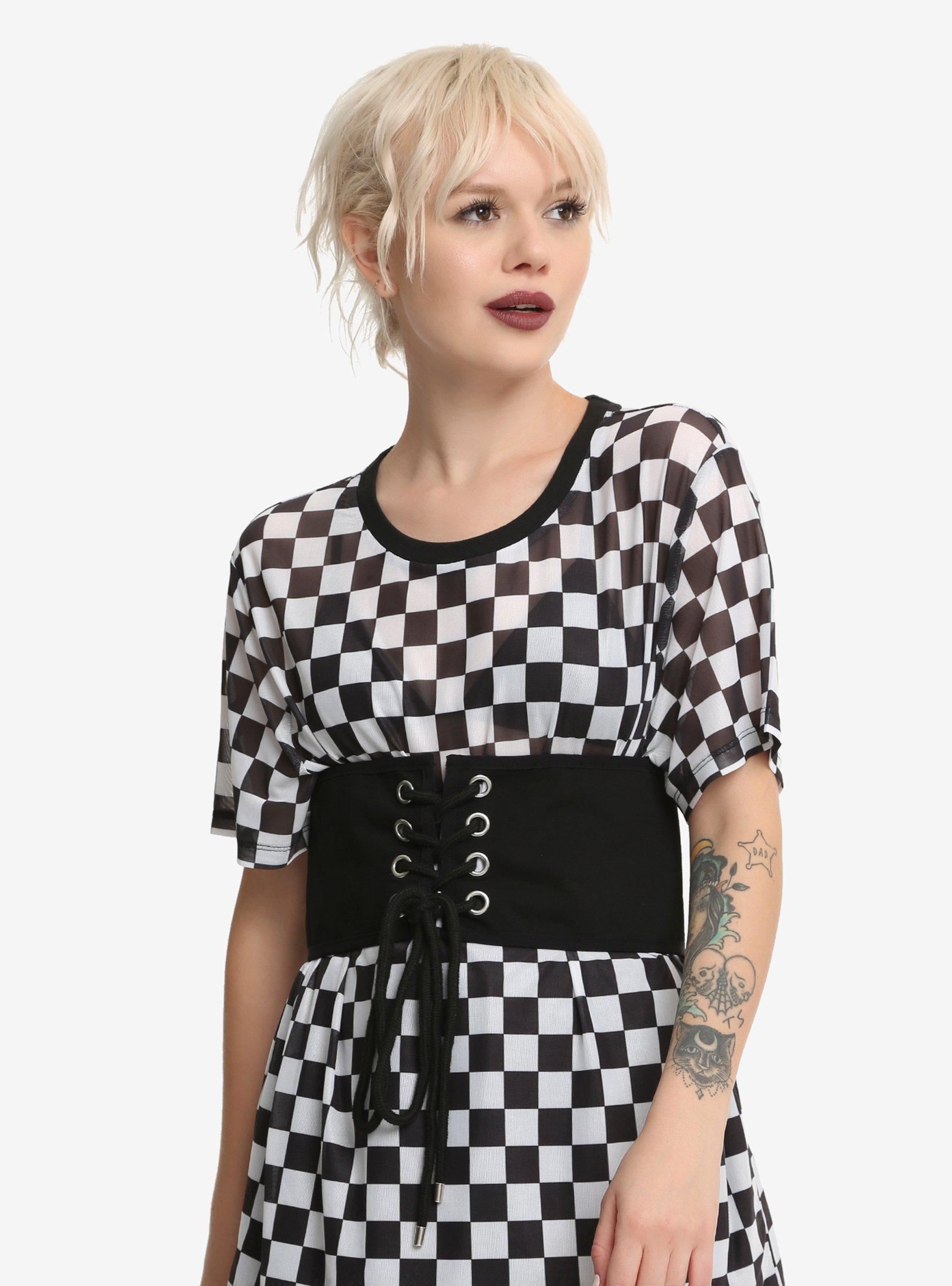 Black Lace-Up Corset, BLACK, hi-res