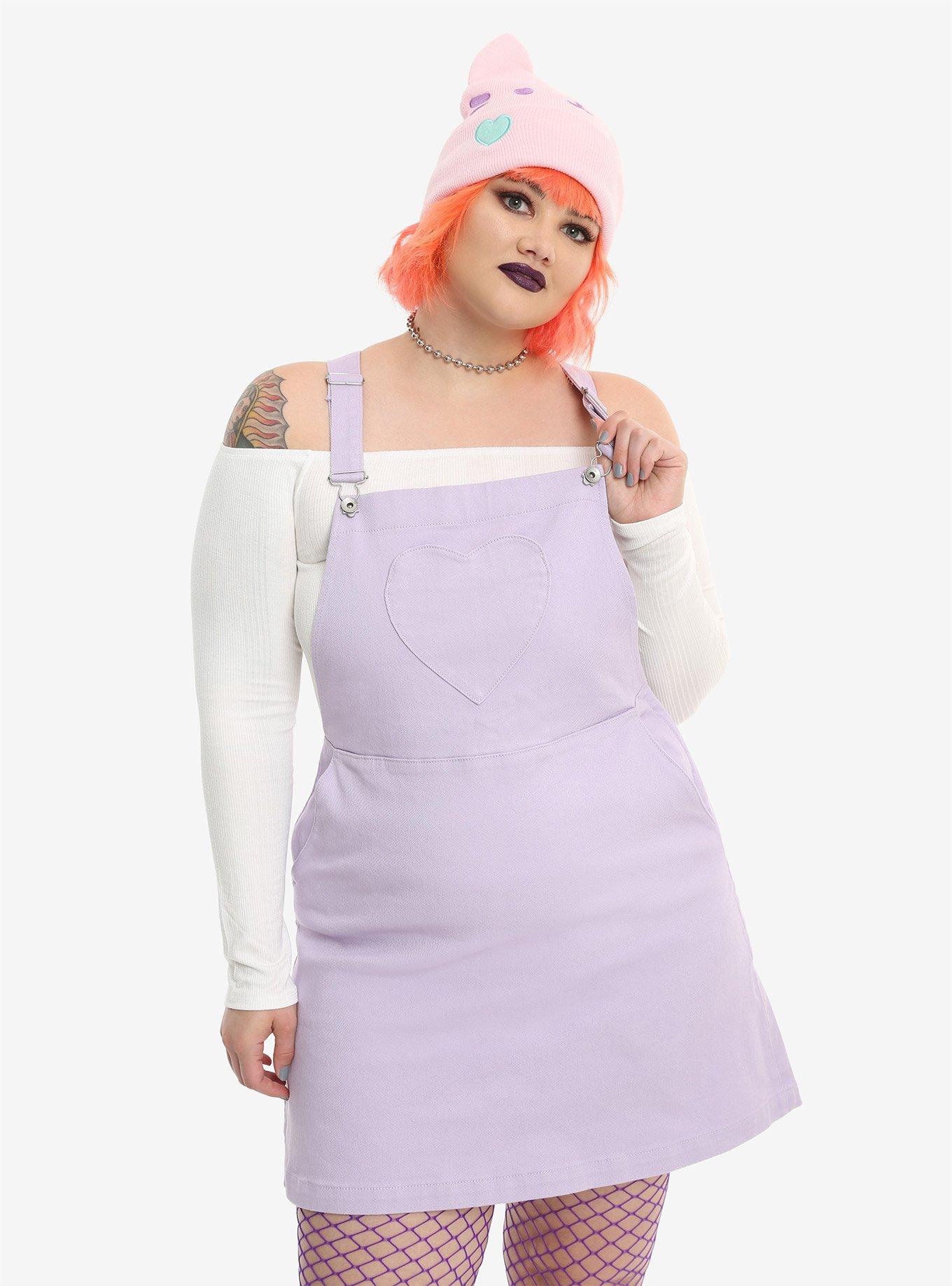 Blackheart Lavender Heart Pocket Jumper Overalls Plus Size, PURPLE, hi-res