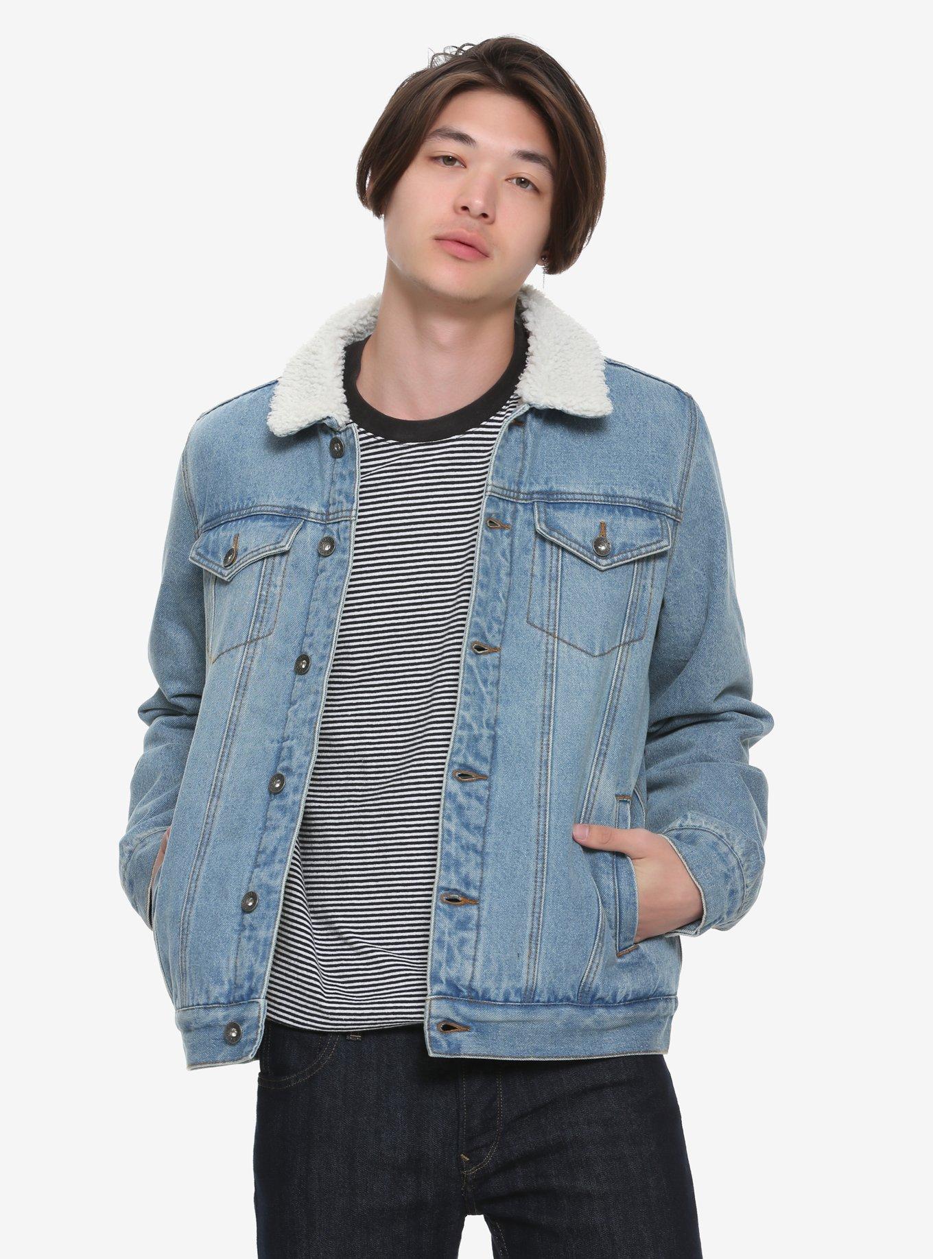 XXX RUDE Sherpa Collar Lined Light Denim Jacket, BLUE, hi-res