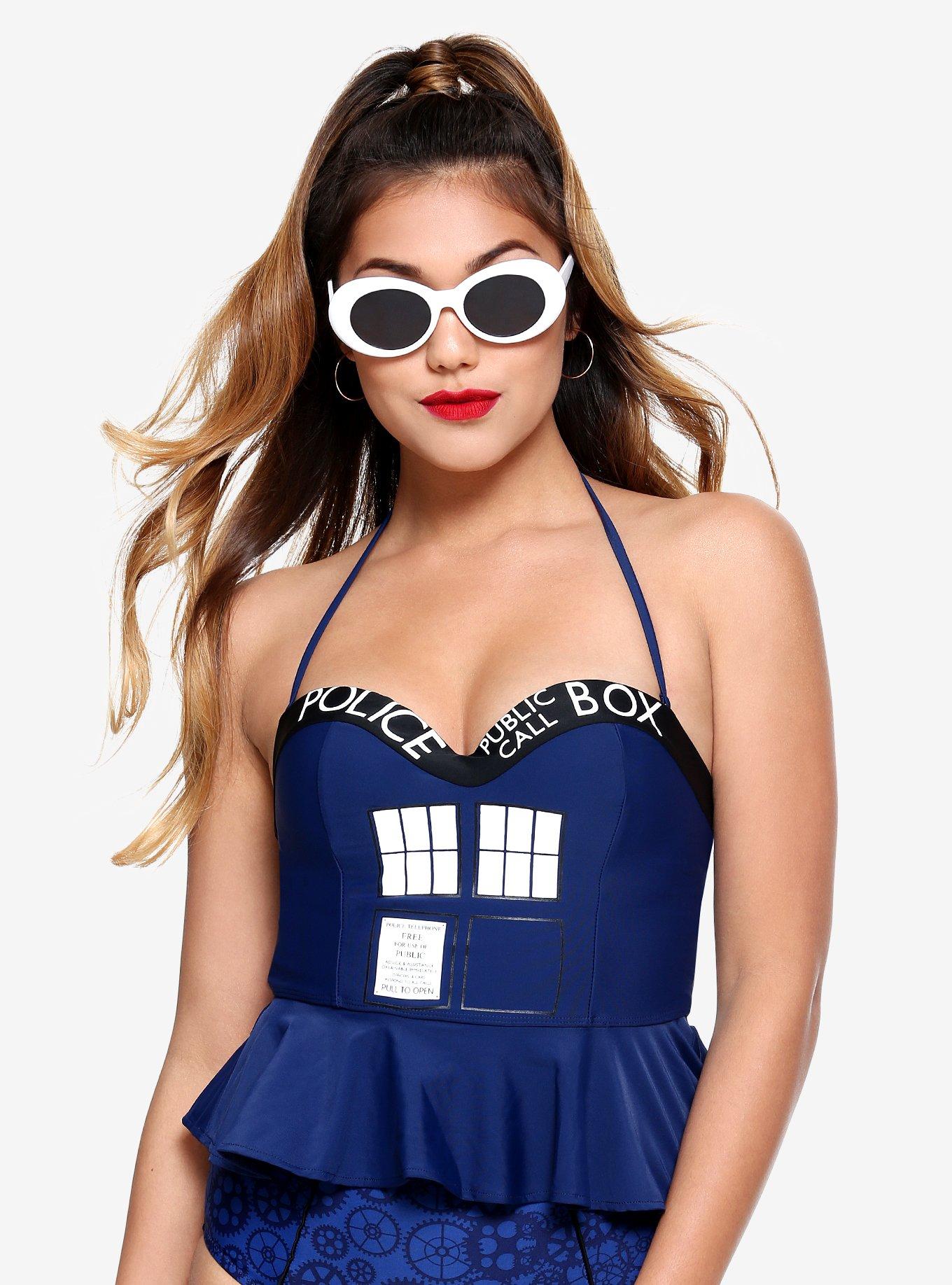 Doctor Who Peplum Swim Top, BLUE, hi-res