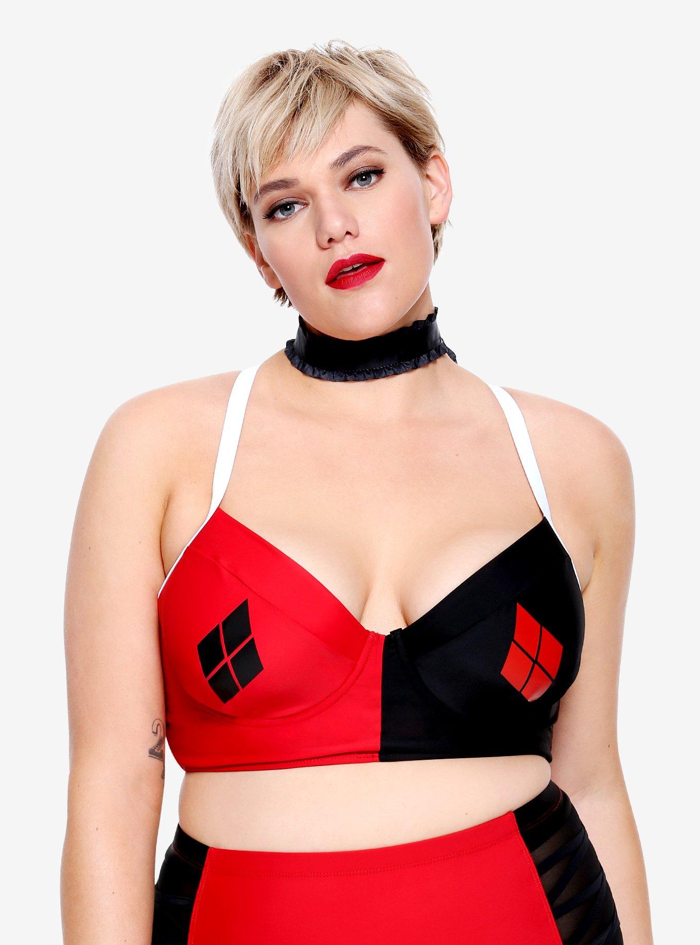 DC Comics Harley Quinn Swim Top Plus Size, RED, hi-res