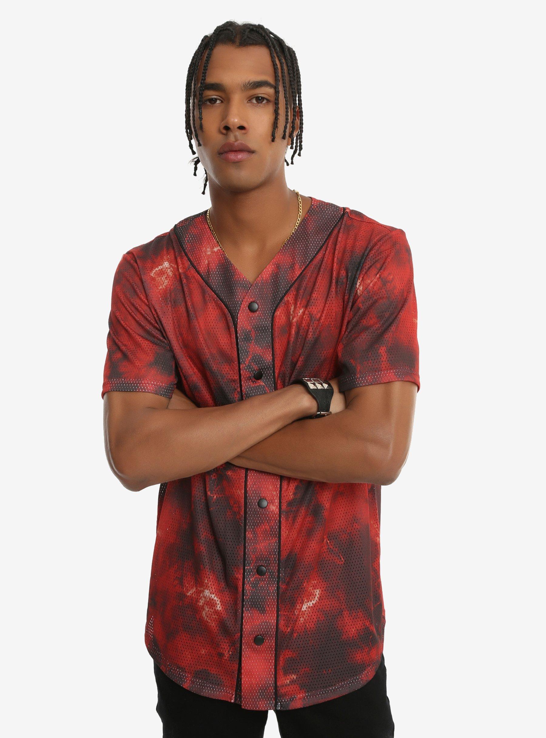 Red Tie Dye Baseball Jersey, BURGUNDY, hi-res