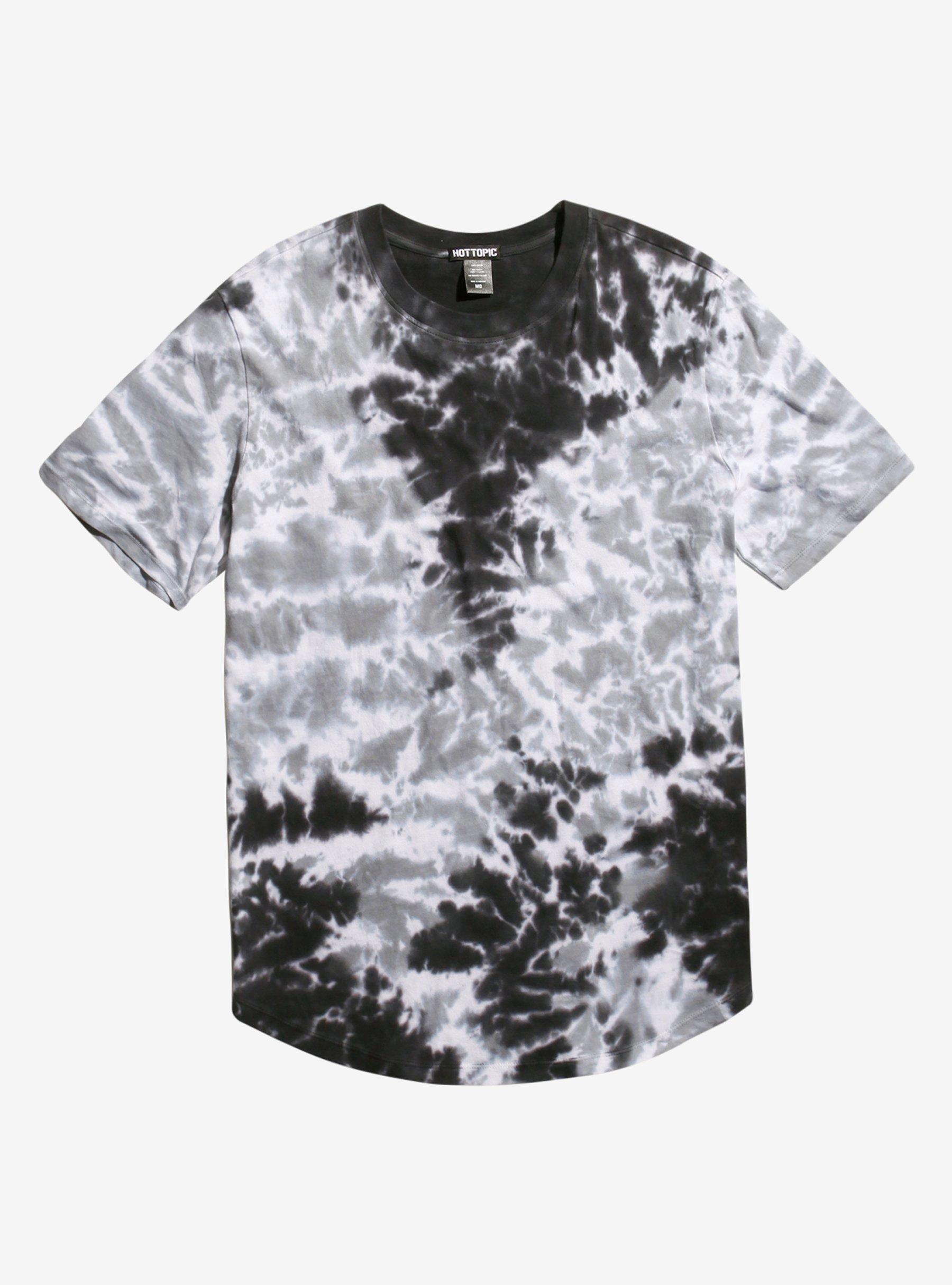 Black & Grey Tie Dye Rounded Hem T-Shirt, BLACK, hi-res