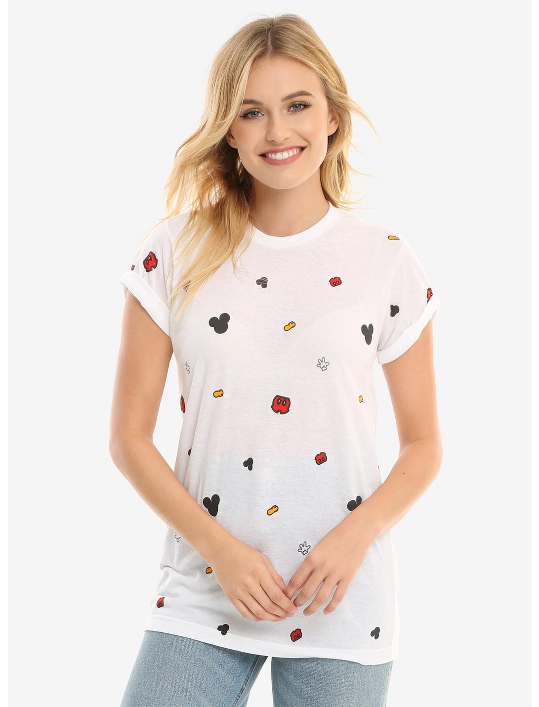 Disney Mickey Mouse Parts Allover Print Womens Tee, WHITE, hi-res