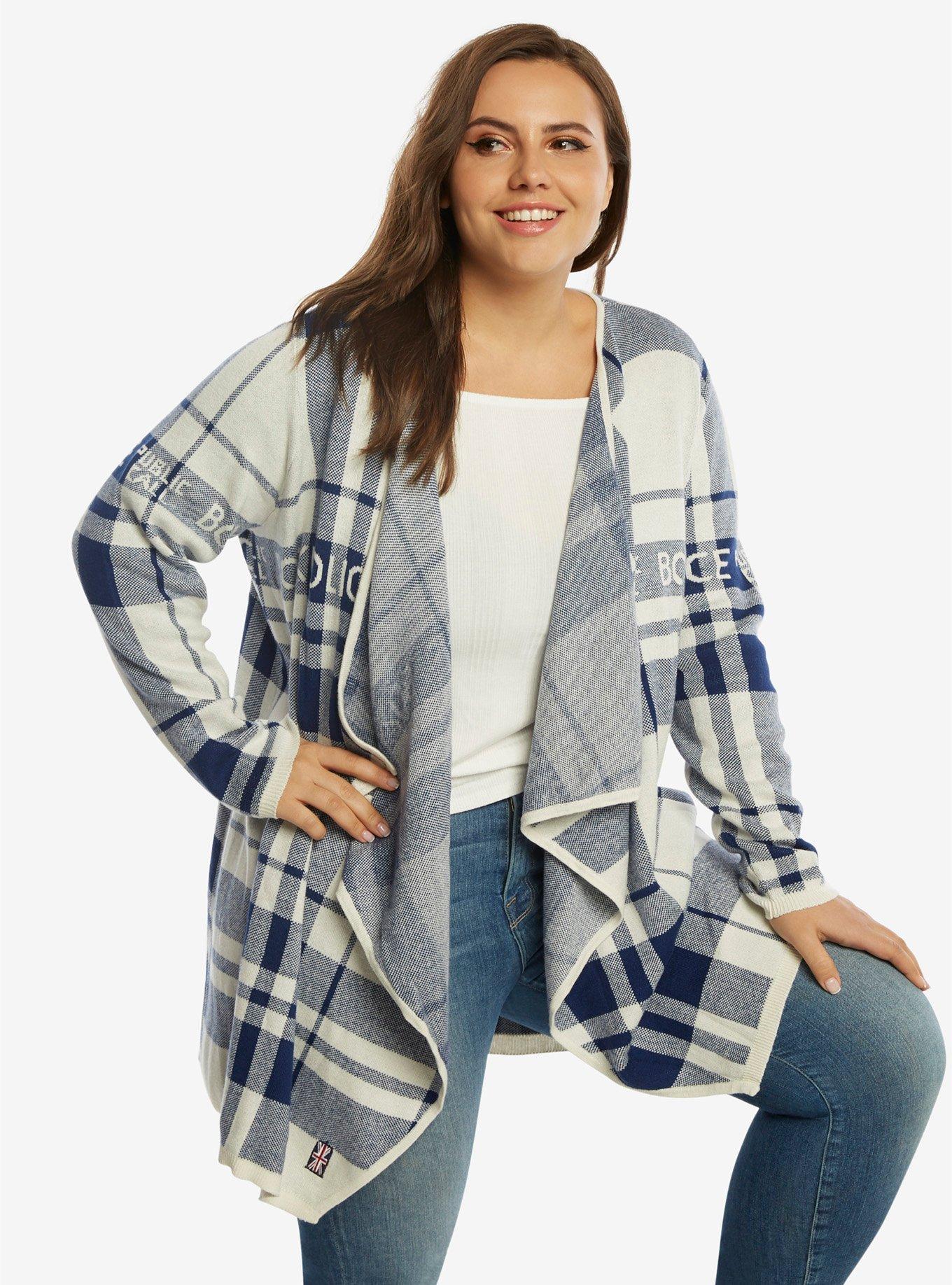 Doctor Who Plaid Flyaway Cardigan Plus Size, PLAID, hi-res